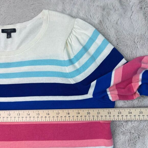 Talbots Striped Sweater Womens Plus Size 1X Crew Neck Cotton Blend Pink Blue - Picture 4 of 12